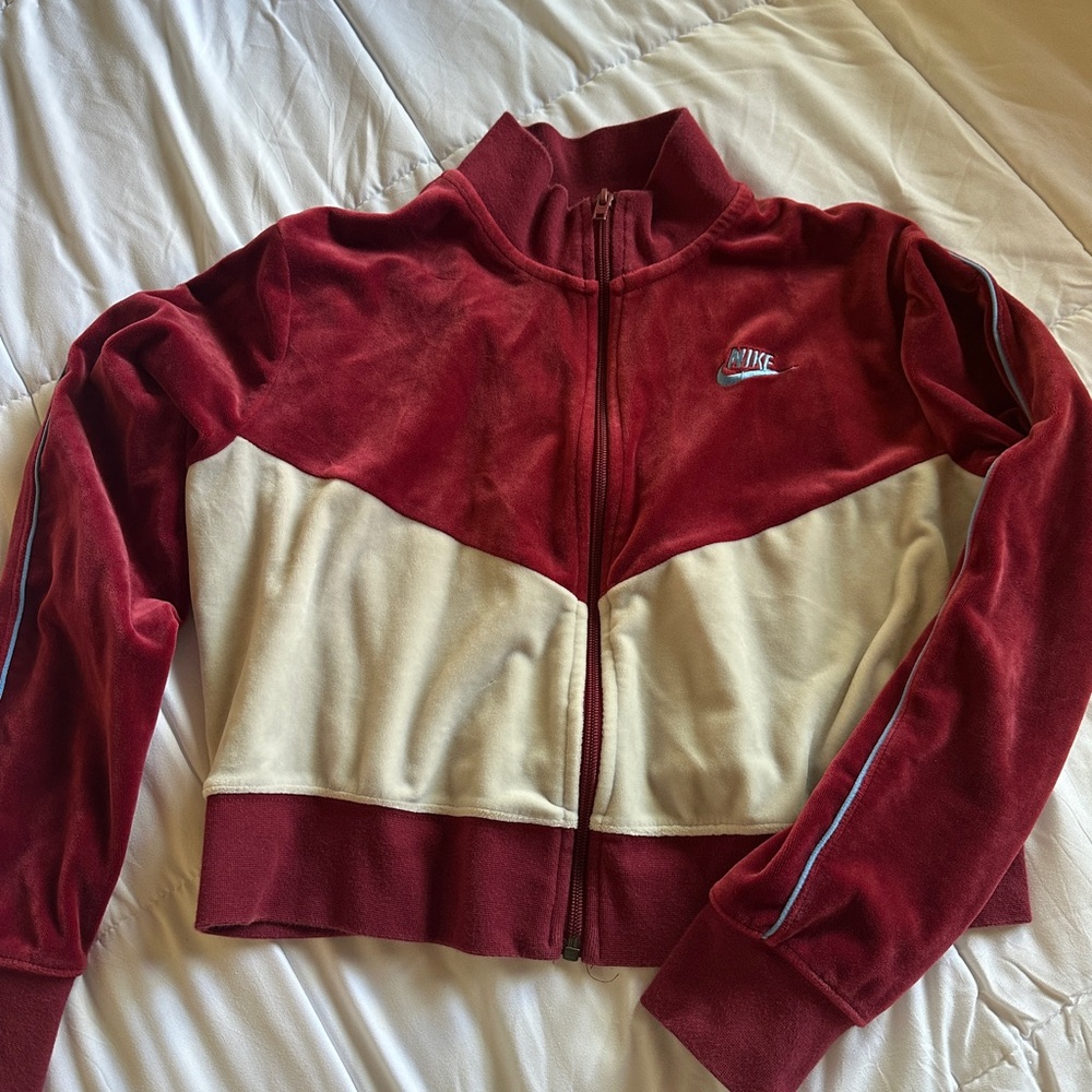 Nike Women's Burgundy and Beige Bomber Jacket